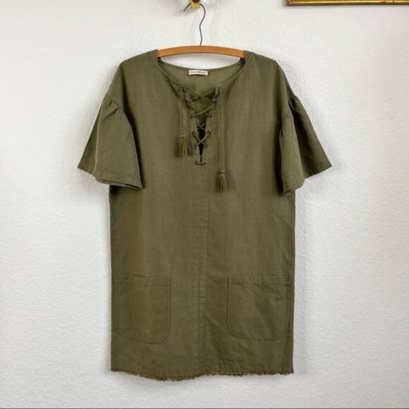 Ulla Johnson Marcelle Olive Cotton Twill Tunic Ruffle Dress - Picture 2 of 13
